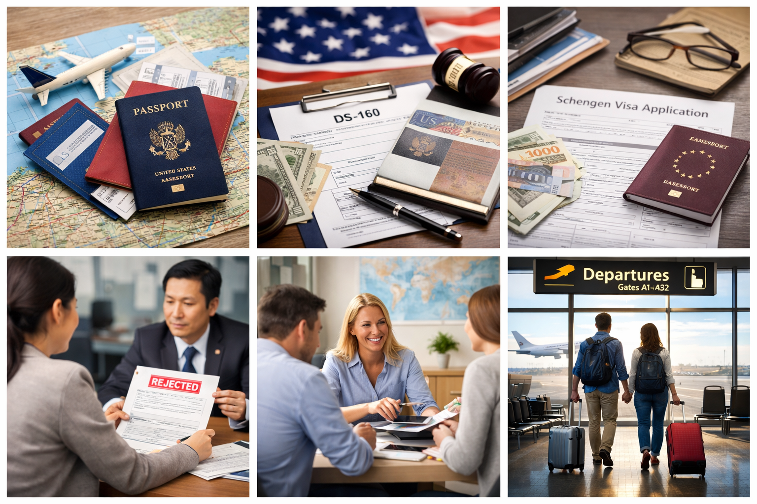 Passport and travel documents prepared for USA and Schengen visa application