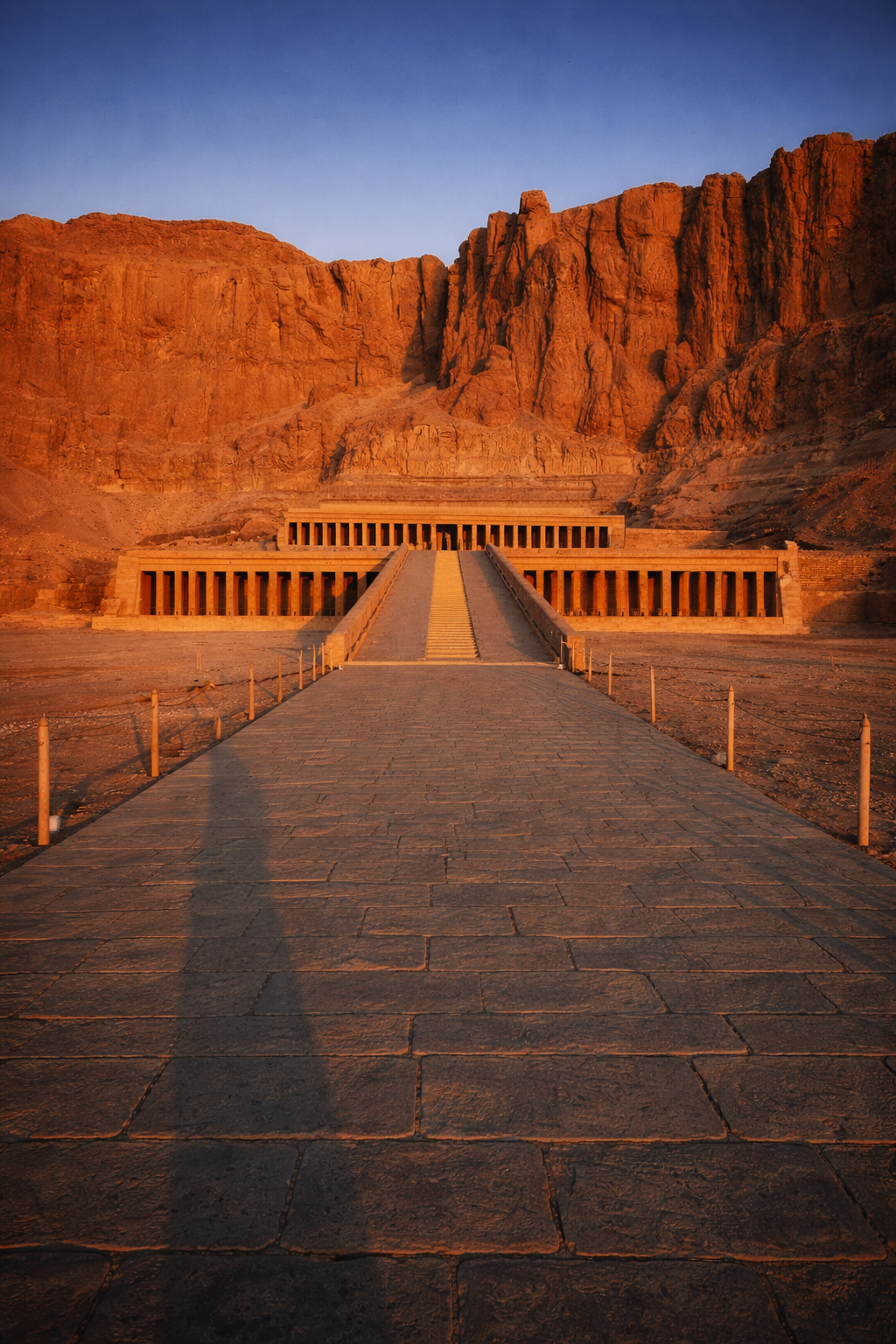 Egypt pyramids and desert landscape during sunset